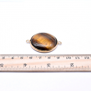 天然石チャーム タイガアイ　枠付き　円型　２カン付き ゴールド (1ヶ)