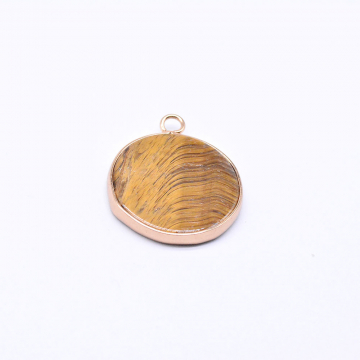 天然石チャーム　タイガアイ　枠付き　円形 ゴールド（1ヶ）