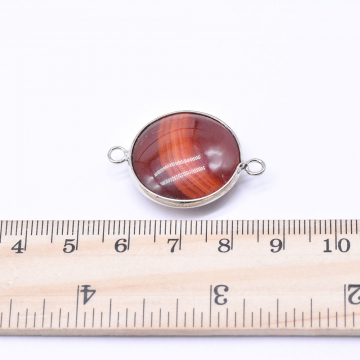 天然石コネクターチャーム 赤茶色アゲート 円型 2カン 23×31mm ゴールド （1ヶ）