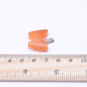 天然石ペンダントチャーム オレンジアゲート 蝶 バチカン付き 20×23mm ロジウム （1ヶ）