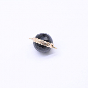 天然石フレームコネクターチャーム ブラックオニキス ラウンドカット 1カン 16×25mm ゴールド （1ヶ）