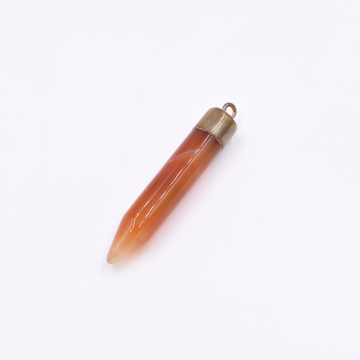 天然石チャーム 弾丸型  1カン オレンジ 60x10mm ゴールド (1ヶ）