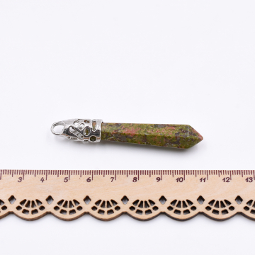 天然石チャーム  弹丸カット 1カン オリーブグリーンアゲート 67x11mm ロジウム (1ヶ）