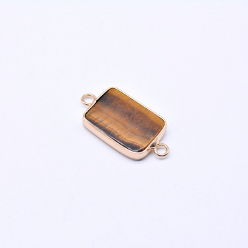 天然石コネクターチャーム タイガアイ 長方形 15×28mm ゴールド （1ヶ）