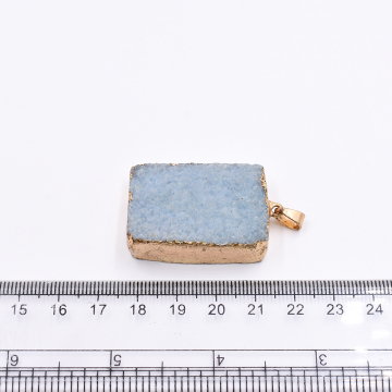 天然石ペンダントトップ 長方形型 1カン ブルーアゲート 42x26mm ゴールド (1ヶ）