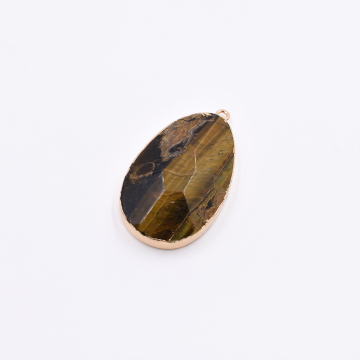 天然石フレームチャーム しずく型カット 1カン ブラウンアゲート 41x24mm ゴールド (1ヶ）