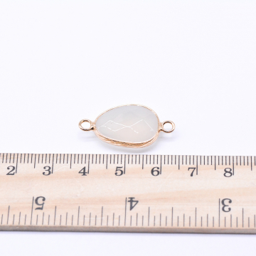 天然石コネクターチャーム ホワイトオニキス 雫型カット 2カン 14×27mm ゴールド （1ヶ）