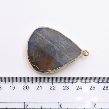 天然石フレームチャーム しずく型カット 1カン ブルーアゲート 49x36mm ゴールド （1ヶ）