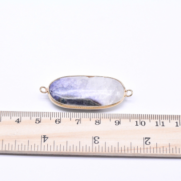 天然石コネクターチャーム 瑪瑙 楕円形 2カン ゴールド (1ヶ)