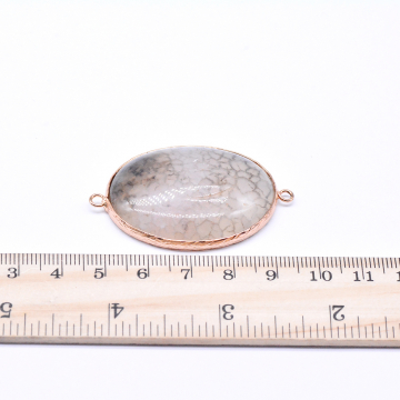 天然石コネクターチャーム グレーアゲート 楕円形 2カン 31×49mm ゴールド (1ヶ)