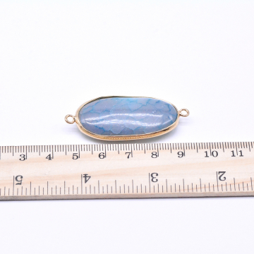天然石コネクターチャーム ブルーアゲート 楕円形 2カン 21×48mm ゴールド (1ヶ)