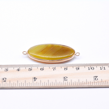 天然石コネクターチャーム ライトオレンジアゲート 楕円形 2カン 21×49mmm ゴールド (1ヶ)