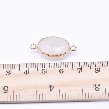 天然石コネクターチャーム ミルキークォーツ 楕円形 2カン 14×27mm ゴールド (1ヶ)