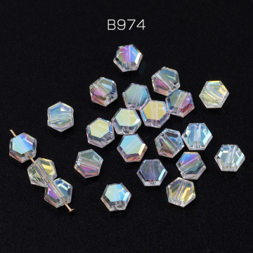 メッキガラスビーズ 六角形カット クリアＡＢカラー 5×6mm（30ヶ）