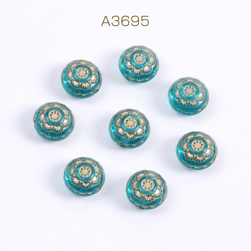 アクリルビーズ コイン型 13mm ブルーアンティークゴールド（15ヶ）