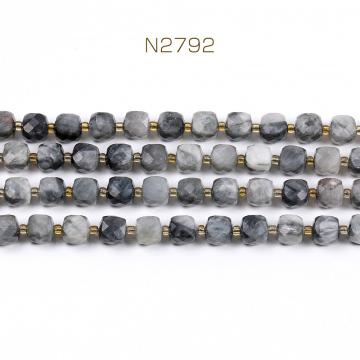 天然石ビーズ ホークアイストーン キューブ多面カット 8×8mm 1連(約36ヶ)