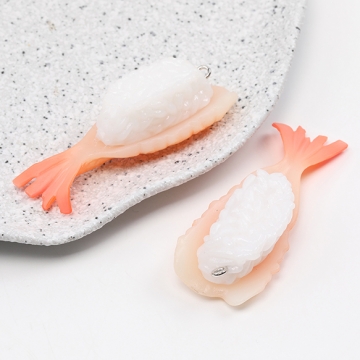 チャームパーツ プラスチック製 食べ物チャーム 海老寿司チャーム キーホルダーパーツ 食品サンプル カン付き 2.5×6.5cm（1ヶ）