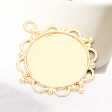 ミール皿チャーム ラウンド 円形 丸型 1カン付き ゴールド 43×48mm（4ヶ）